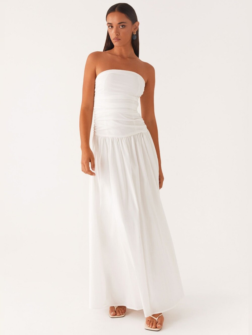 Peppermayo Carmel Maxi Dress White Size 12 Strapless Ruched Drop Waist Bridal